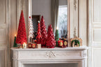 J-Line decoratieve kerstboom met sterren ijzer/hout wit/rood large 52 cm – assortiment van 2