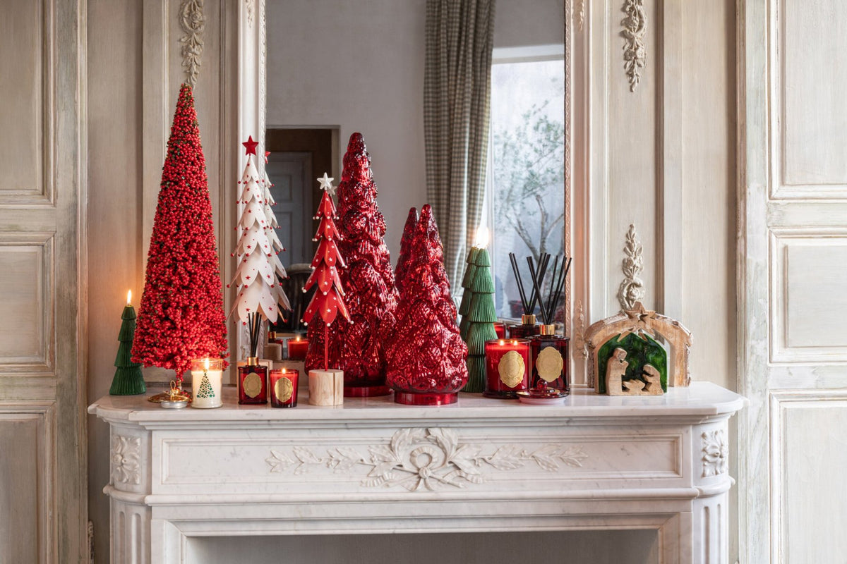 J-Line decoratieve kerstboom met sterren ijzer/hout wit/rood large 52 cm – assortiment van 2