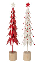 J-Line decoratieve kerstboom met sterren ijzer/hout wit/rood large 52 cm – assortiment van 2