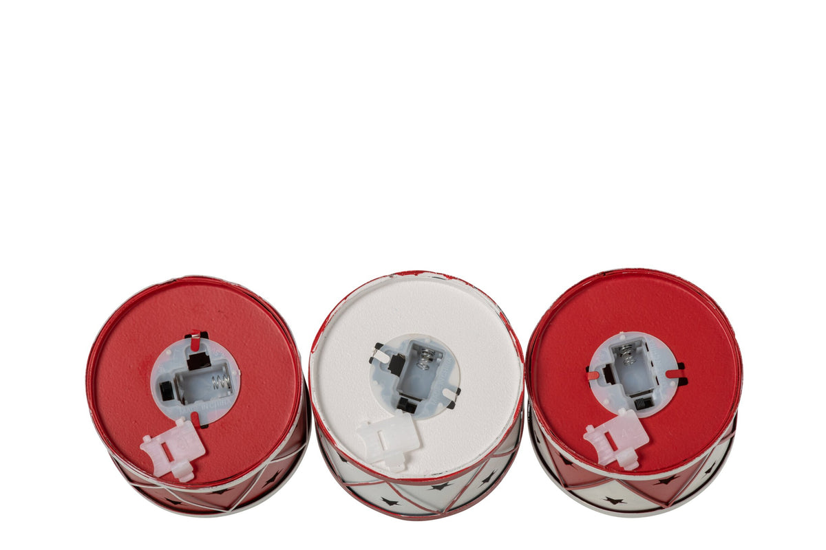 J-Line LED-drum kerstman/sneeuwman/rendier ijzer wit/rood – set van 3
