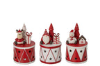 J-Line LED-drum kerstman/sneeuwman/rendier ijzer wit/rood – set van 3
