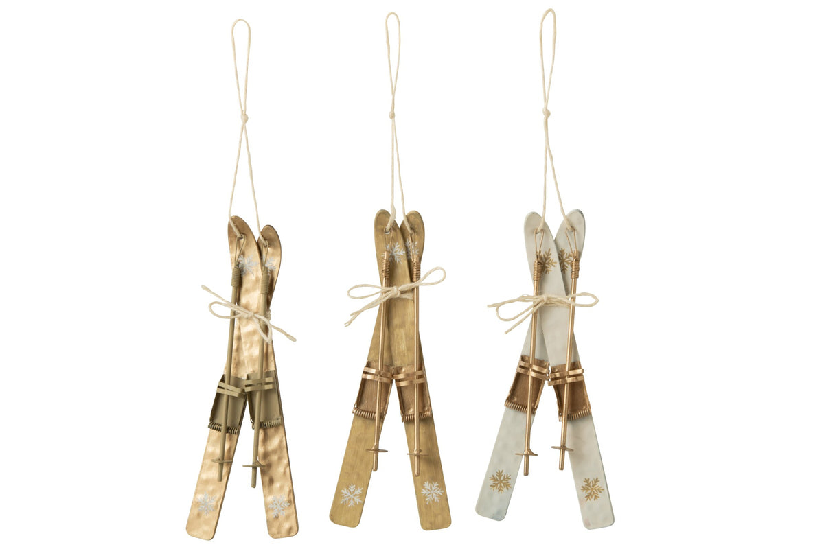 J-Line kersthanger ski's metaal wit/beige 23 cm – set van 3