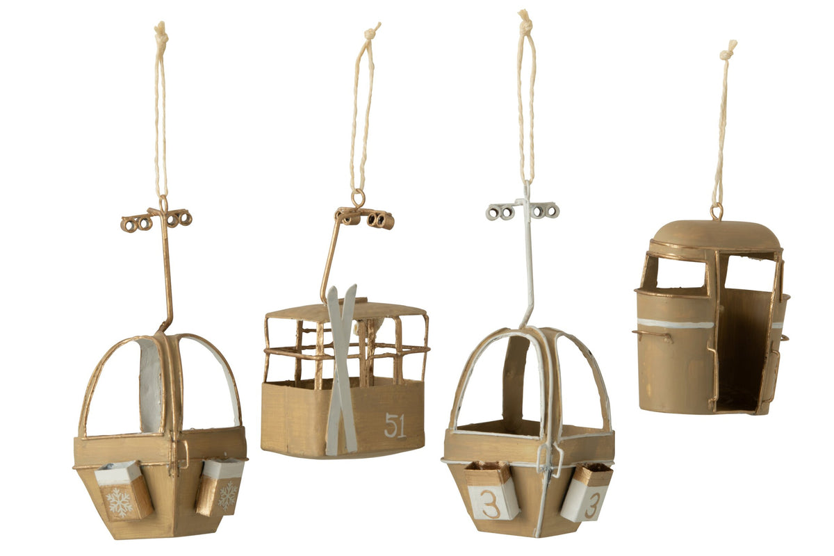 J-Line kersthanger kabelbaan metaal wit/beige 16 cm – set van 4