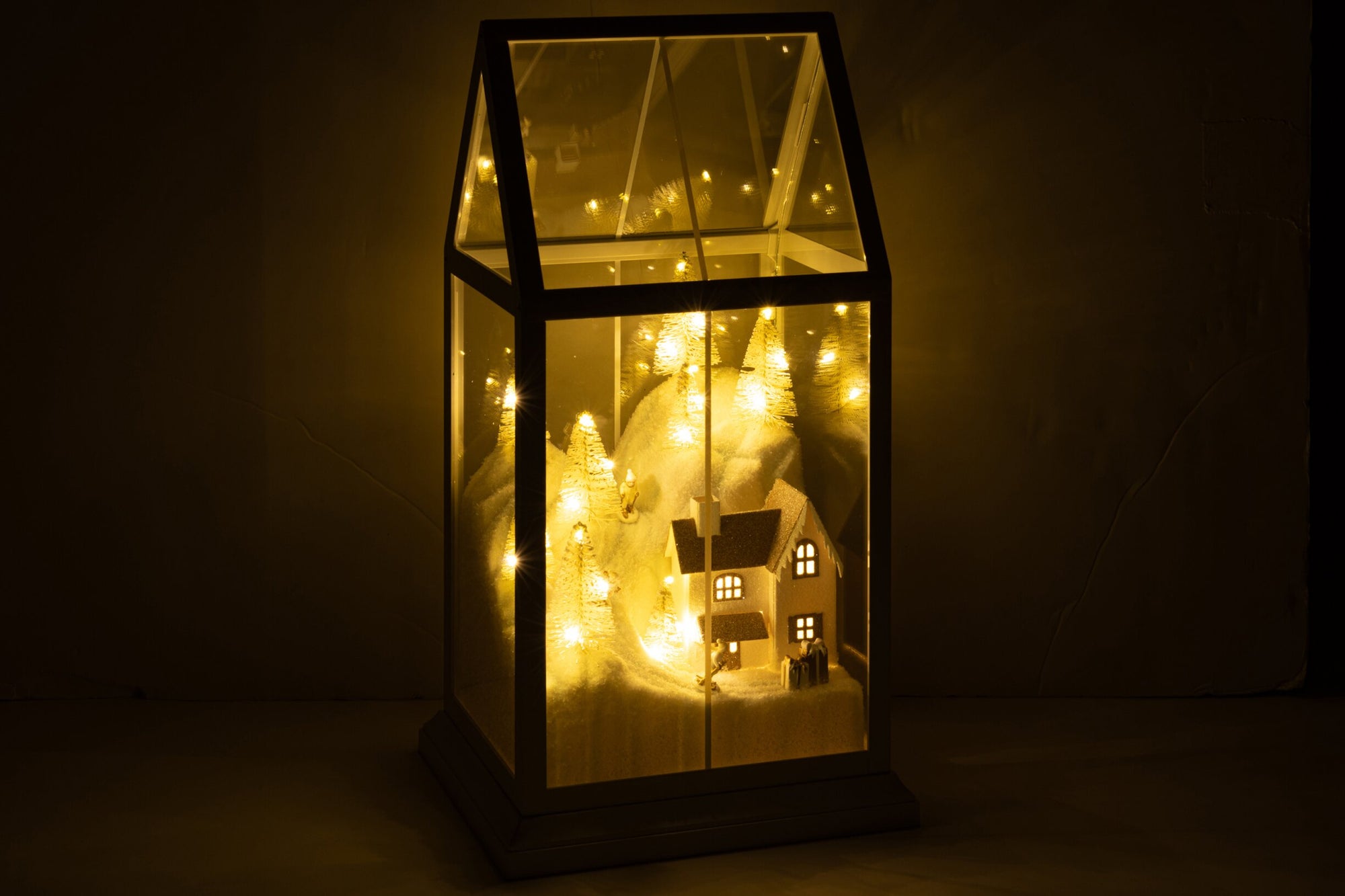 J-LINE LED-KERSTDORP GLAS/KUNSTSTOF WIT/GOUD KLEIN 33 CM