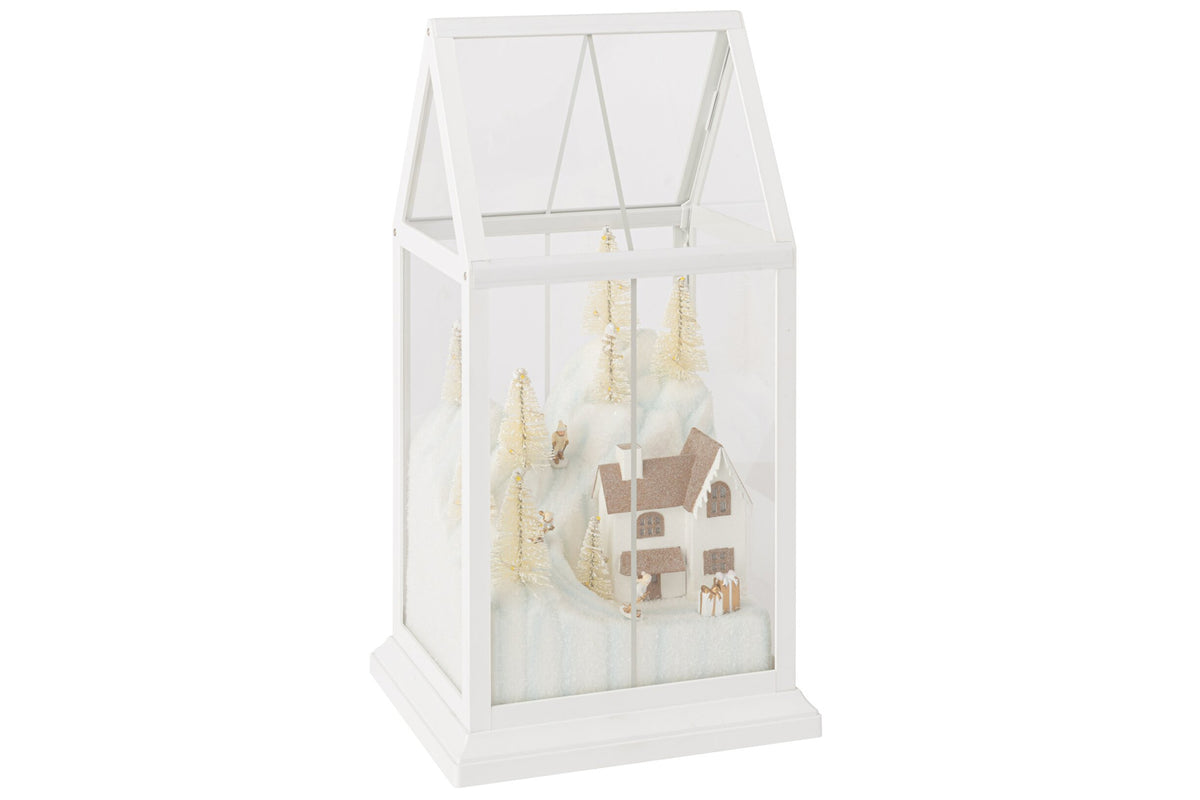 J-LINE LED-KERSTDORP GLAS/KUNSTSTOF WIT/GOUD KLEIN 33 CM
