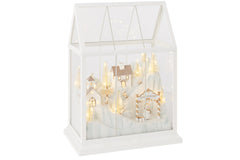 J-LINE LED KERSTDORP GLAS/KUNSTSTOF WIT/GOUD MEDIUM 33 CM