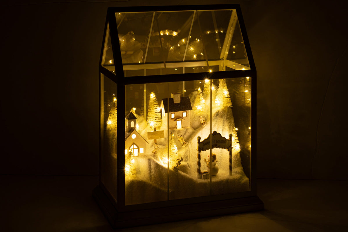 J-LINE LED KERSTDORP GLAS/KUNSTSTOF WIT/GOUD MEDIUM 33 CM