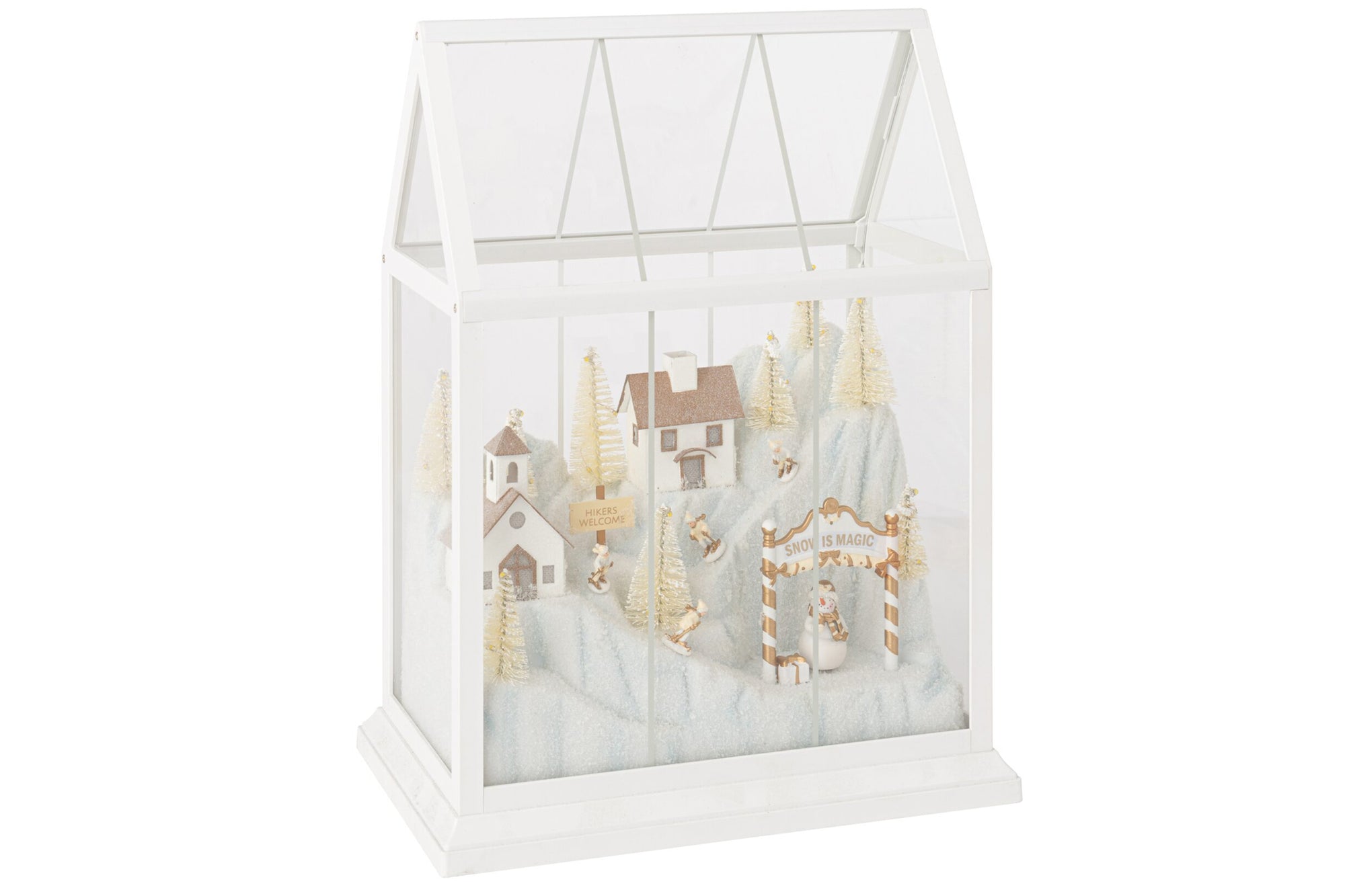 J-LINE LED KERSTDORP GLAS/KUNSTSTOF WIT/GOUD MEDIUM 33 CM