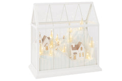J-LINE LED KERSTDORP GLAS/KUNSTSTOF WIT/GOUD LARGE 33 CM
