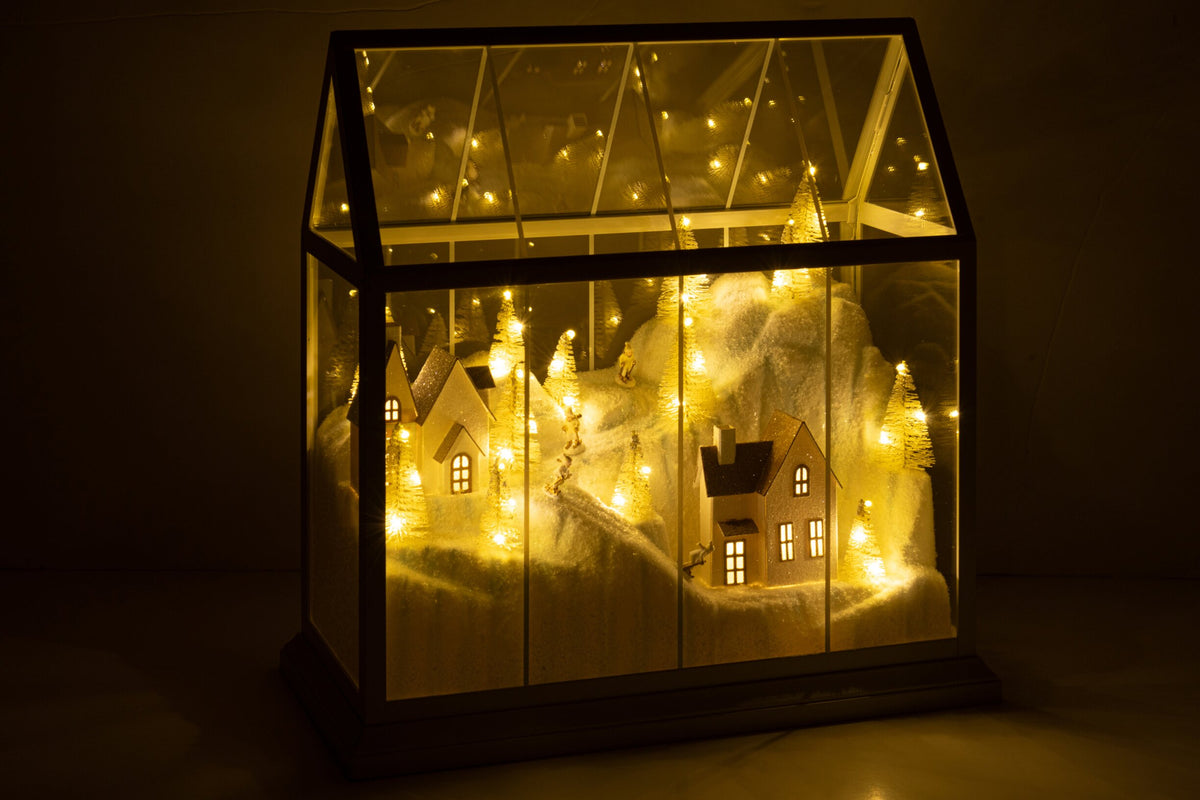 J-LINE LED KERSTDORP GLAS/KUNSTSTOF WIT/GOUD LARGE 33 CM