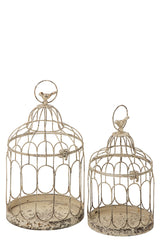 J-LINE SET VAN 2 VOGELHUISJES METAAL WIT 40 CM