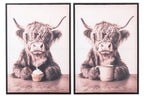 J-Line poster Cow MDF/canvas bruin 50 x 70 cm – set van 2