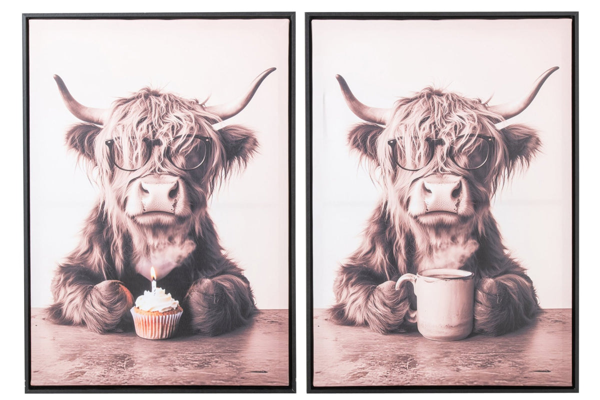 J-Line poster Cow MDF/canvas bruin 50 x 70 cm – set van 2