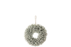 J-LINE KERSTKRANS SNOWY POLYETHYLEEN WIT/GROEN KLEIN 26 CM