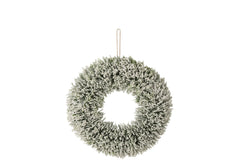 J-LINE KERSTKRANS SNOWY POLYETHYLEEN WIT/GROEN MEDIUM 36 CM