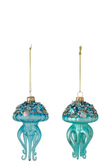 J-Line decoratieve hanger kwal glas blauw 11,2 cm – set van 2