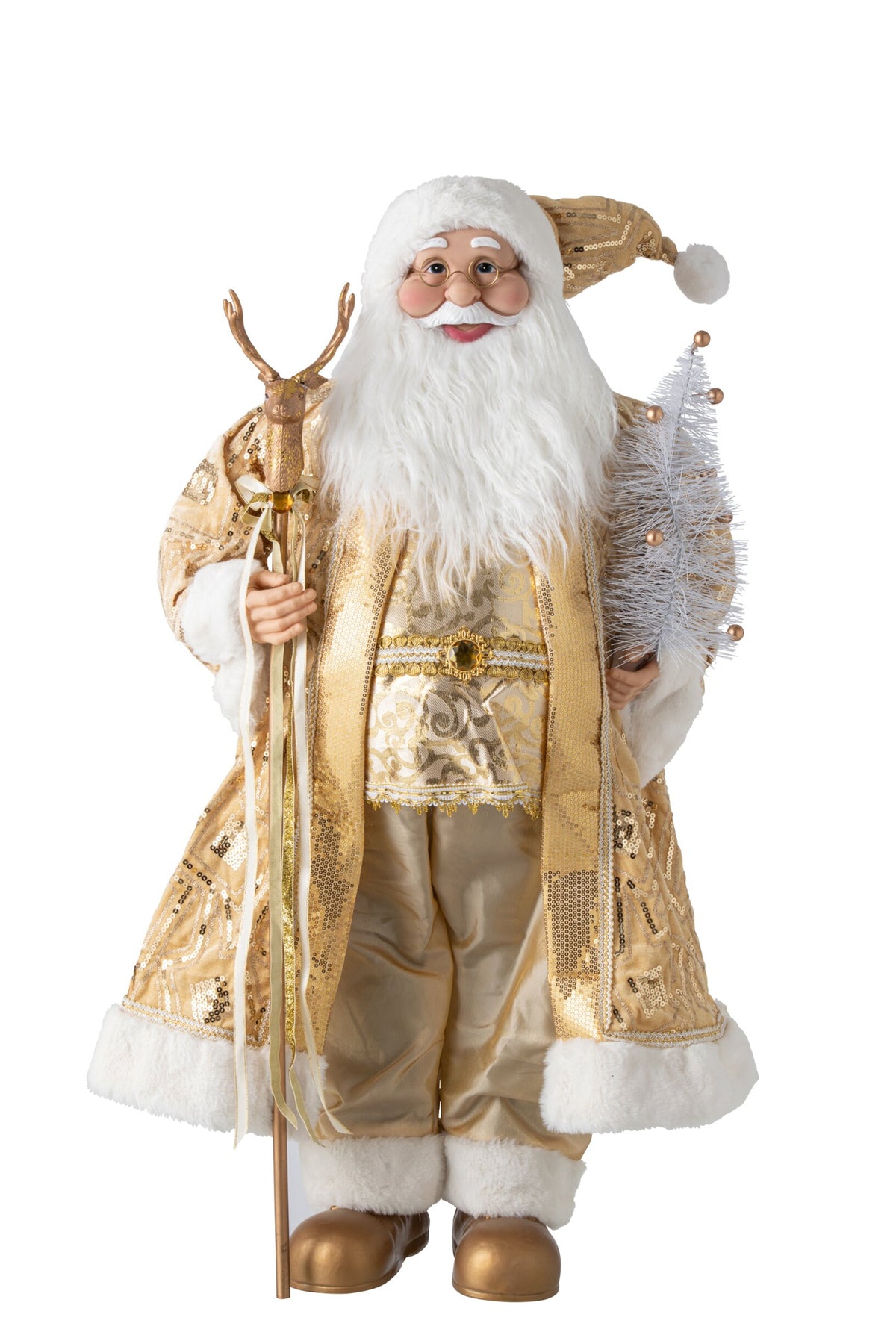 J-LINE KERSTMANFIGUUR KUNSTSTOF/STOF GOUD LARGE 90 CM