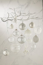 J-Line kerstbal Lines glitter + Pearls glas wit XL 15 cm
