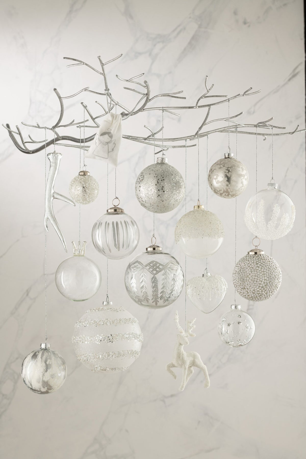 J-Line kerstbal Lines glitter + Pearls glas wit XL 15 cm
