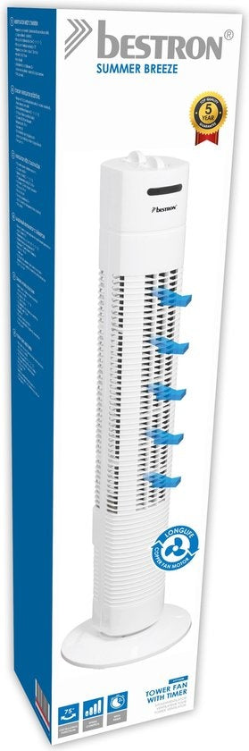  AFT760W TOWER VENTILATOR 78 CM MET TIMER WIT 35 WATT