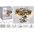 Led Verlichting 120 Led - 9 Meter - Warm Wit - Batterijbox 120 Warm Wit - Dual-Timer - Geheugen En Lichtfuncties