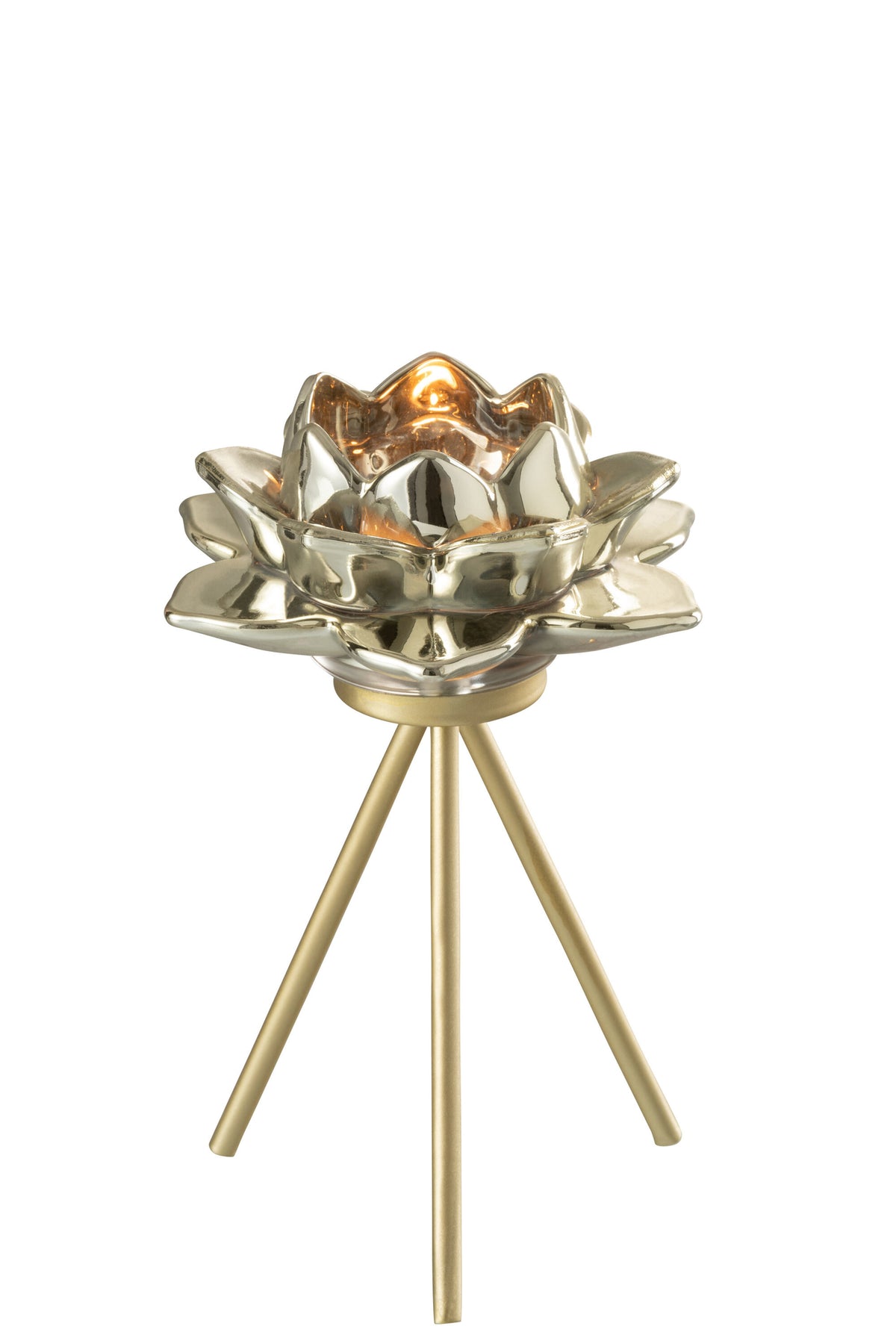 Tealight Holder On Foot Flower Glass Grey Small - Tuincentrum Lopik