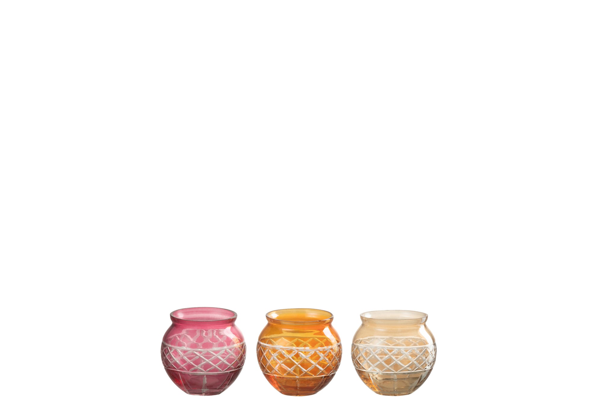 J-LINE WAXINELICHTHOUDER BLADRAND ROND GLAS - MIX - SET VAN 3 - Tuincentrum Lopik