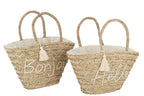 J-LINE STRANDTAS BONJOUR/HELLO TASSEL JUTE NATUREL/WIT ASSORTIMENT VAN 2 L49XB38XH51CM - Tuincentrum Lopik