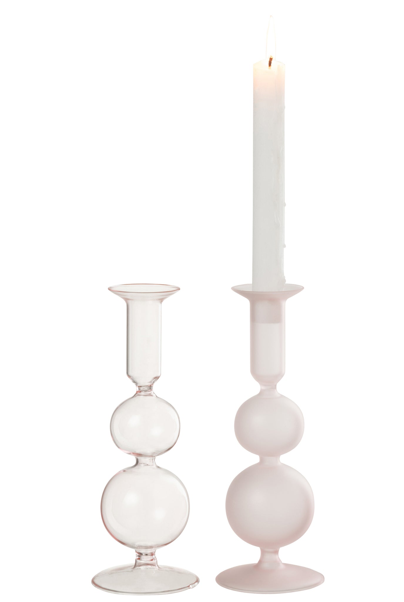 J-LINE KAARSENHOUDER 2 ORBS MAT/TRANSPARANT GLAS LICHTROZE SET VAN 2 - Tuincentrum Lopik