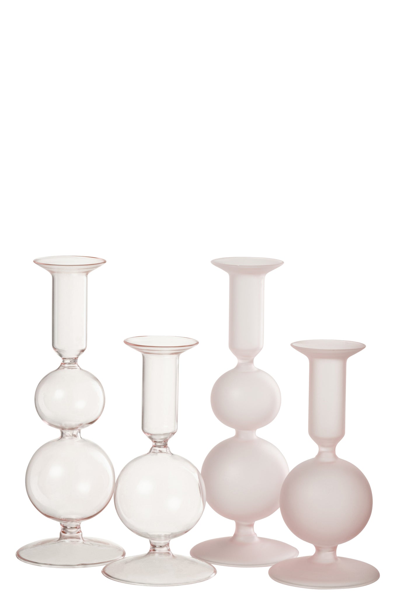 J-LINE KAARSENHOUDER 2 ORBS MAT/TRANSPARANT GLAS LICHTROZE SET VAN 2 - Tuincentrum Lopik