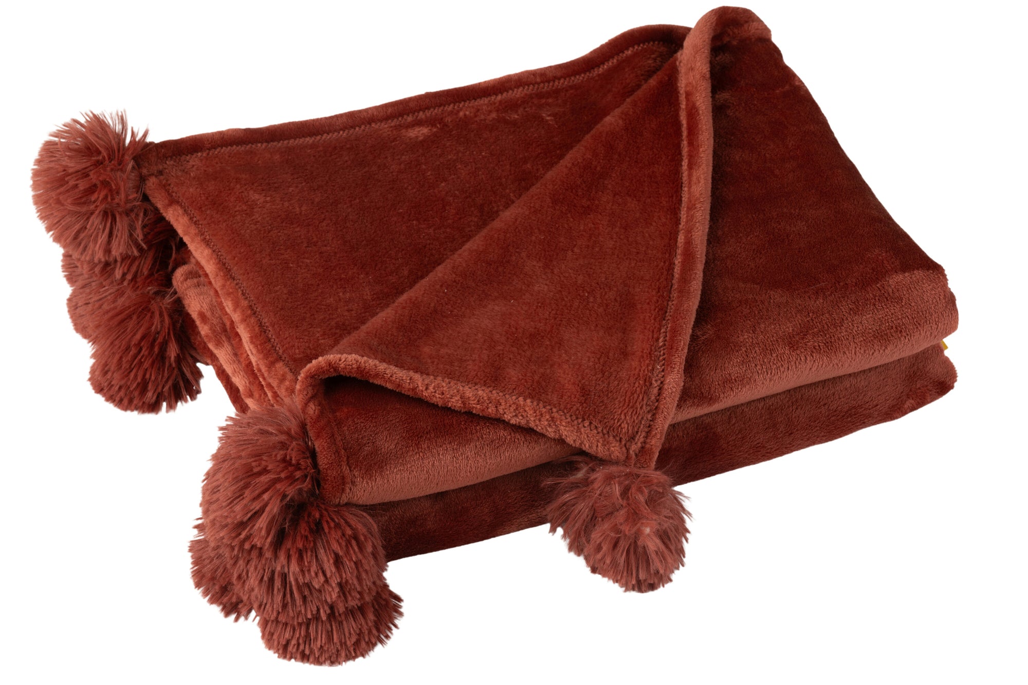J-LINE PLAID POMPOM POLYESTER MARSALA - Tuincentrum Lopik
