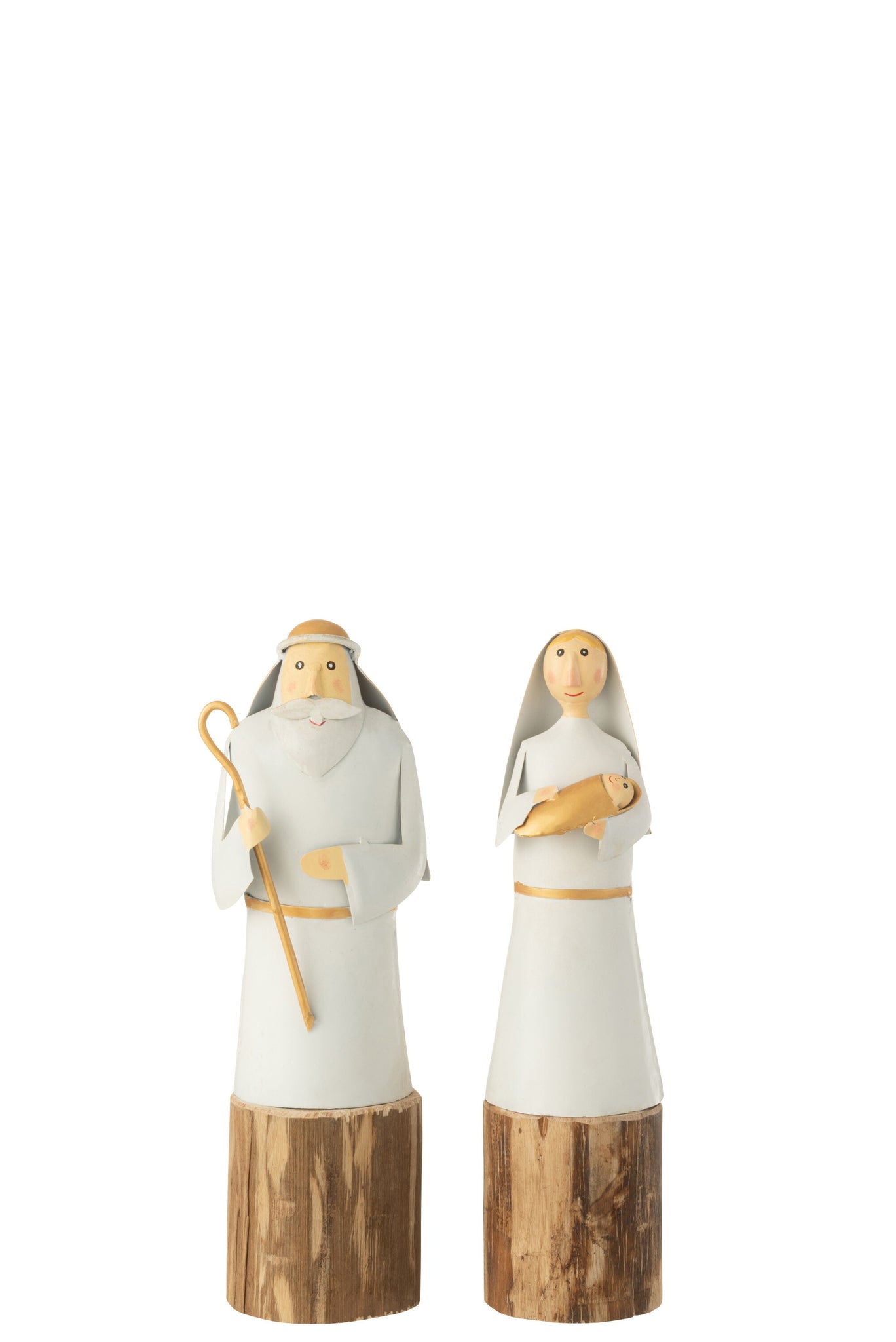 Mary And Joseph On Stand Iron/Wood White/Gold Assortment Of 2 - Tuincentrum Lopik