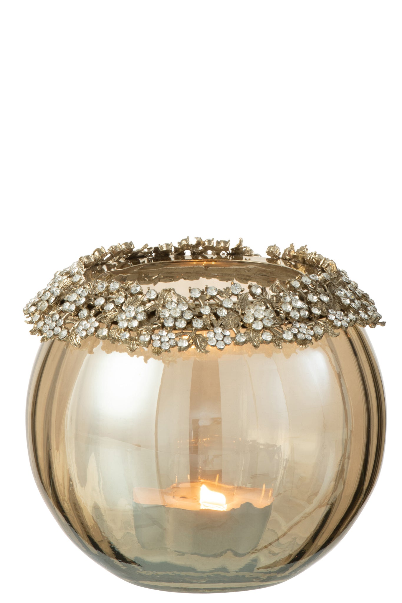 J-LINE TEALIGHT HOLDER VOLVE METAL/GLASS GOLD/BRONZE LARGE