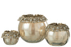 J-LINE TEALIGHT HOLDER VOLVE METAL/GLASS GOLD/BRONZE LARGE