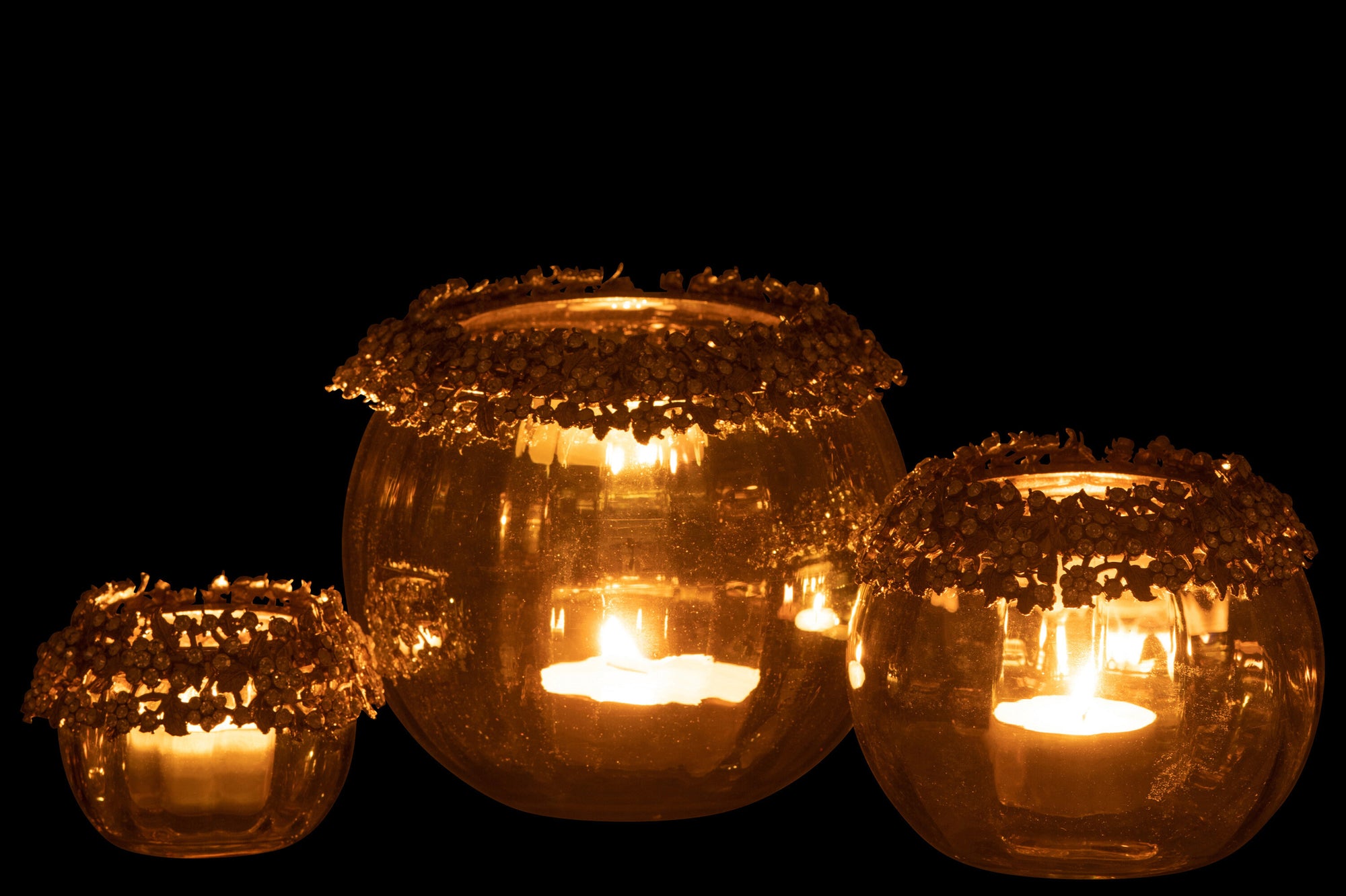 J-LINE TEALIGHT HOLDER VOLVE METAL/GLASS GOLD/BRONZE LARGE