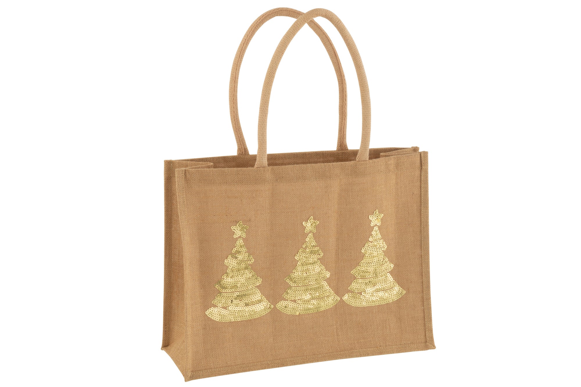 J-LINE BAG 2 CHRISTMAS TREES SEQUIN JUTE NATUREL/GOUD - Tuincentrum Lopik