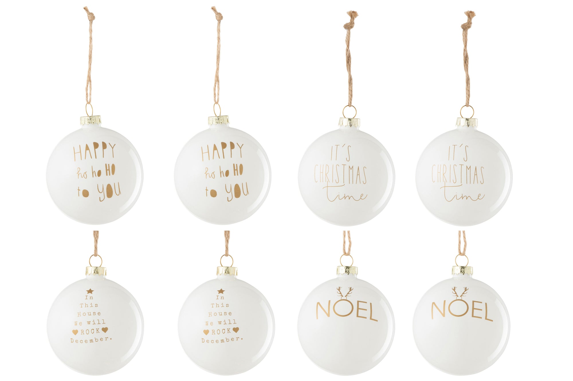 J-LINE DOOS VAN 8 KERSTBALLEN 2+2+2+2 TEKST KERST GLAS WIT/GOUD - Tuincentrum Lopik