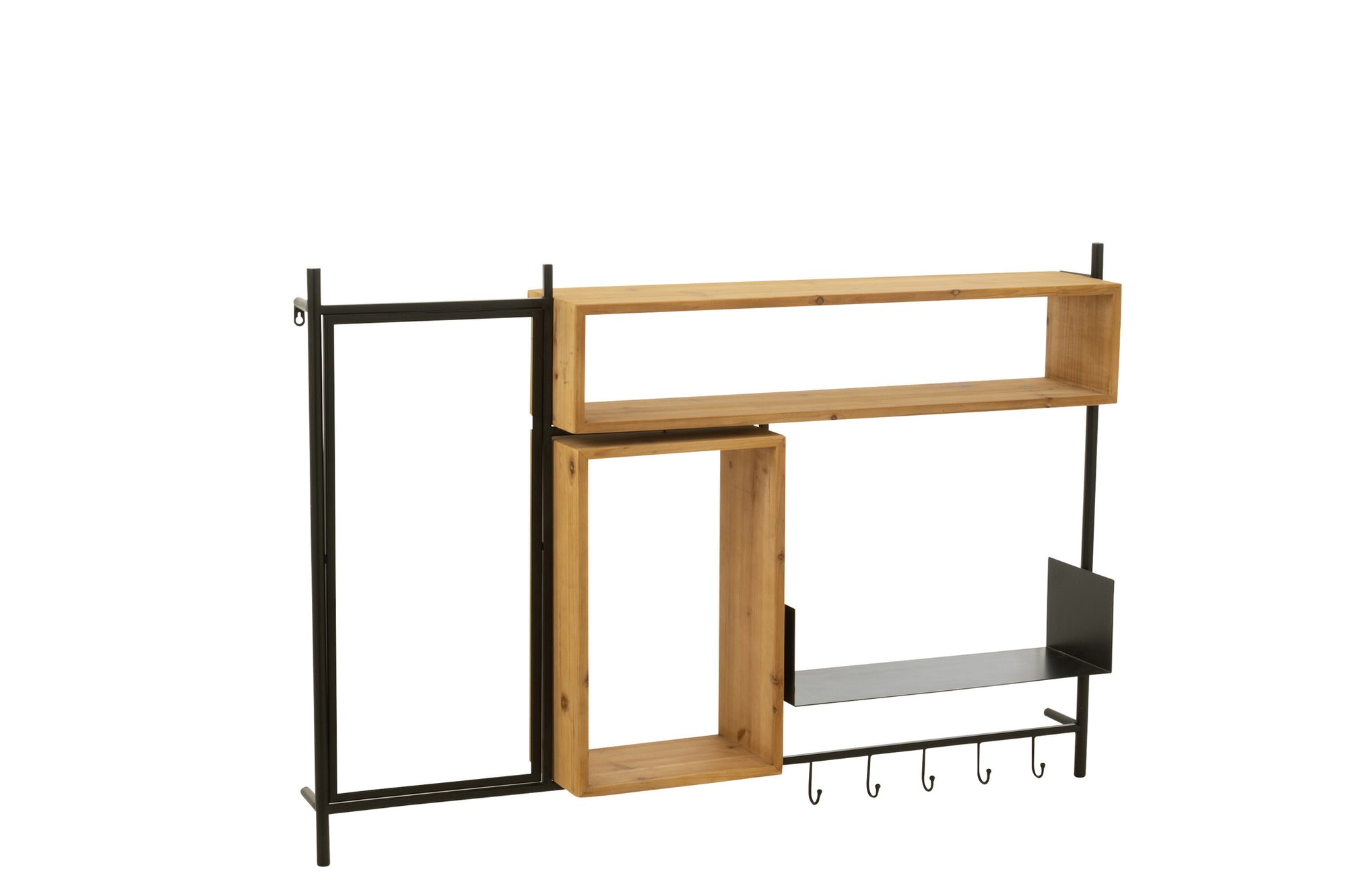 J-LINE WANDKAPSTOK MET SPIEGEL TINA DENNENHOUT/IJZER ZWART/NATUREL - 130 X 87 CM - Tuincentrum Lopik