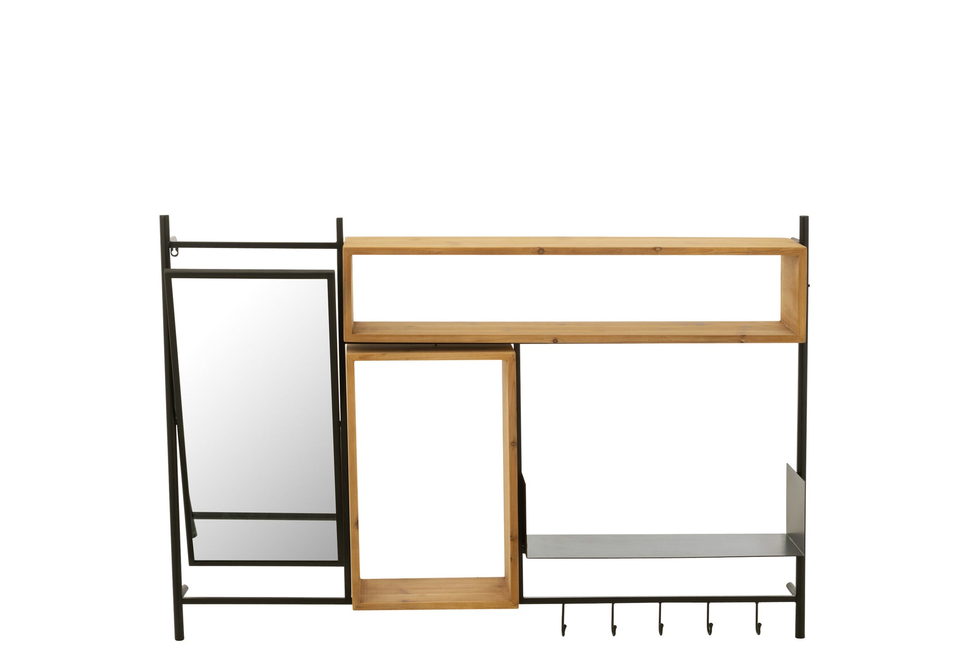 J-LINE WANDKAPSTOK MET SPIEGEL TINA DENNENHOUT/IJZER ZWART/NATUREL - 130 X 87 CM - Tuincentrum Lopik