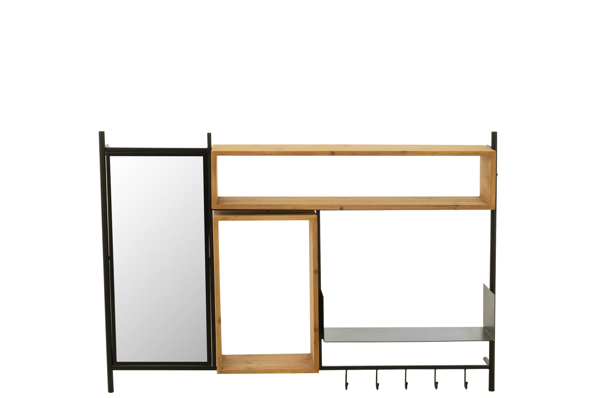 J-LINE WANDKAPSTOK MET SPIEGEL TINA DENNENHOUT/IJZER ZWART/NATUREL - 130 X 87 CM - Tuincentrum Lopik