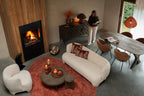 Zetel voor 2/3 personen, gebreid textiel/hout, wit