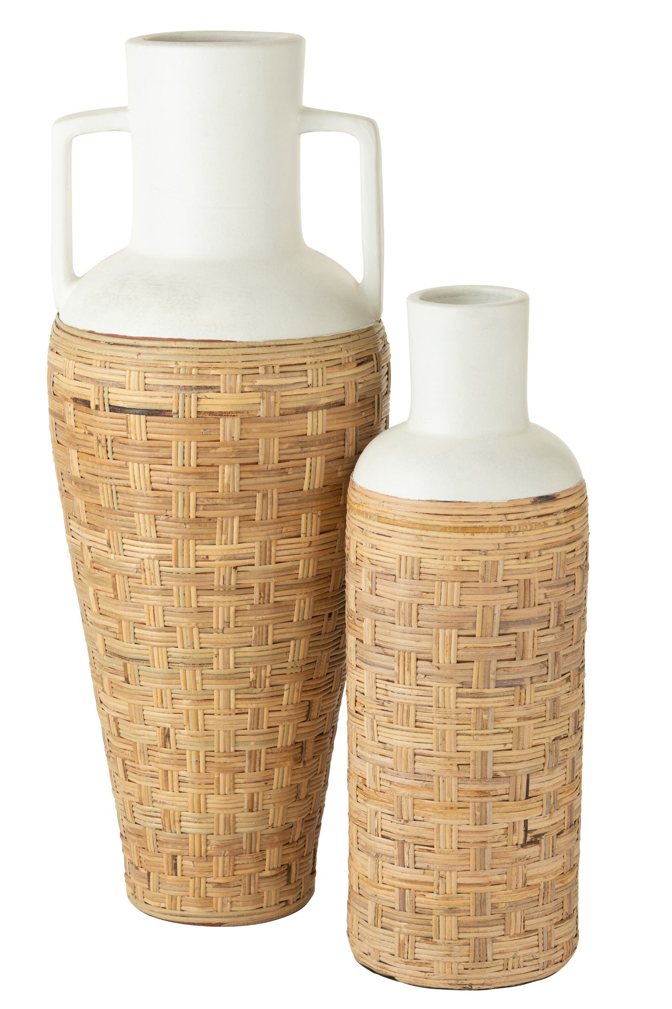J-LINE VASE WEAVING+HANDLES TERRACOTA/RATTAN WHITE/NATURAL - Tuincentrum Lopik