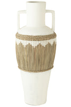 J-LINE VASE PATTERN+HANDLES TERRACOTTA/SEAGRASS WHITE/NATURAL