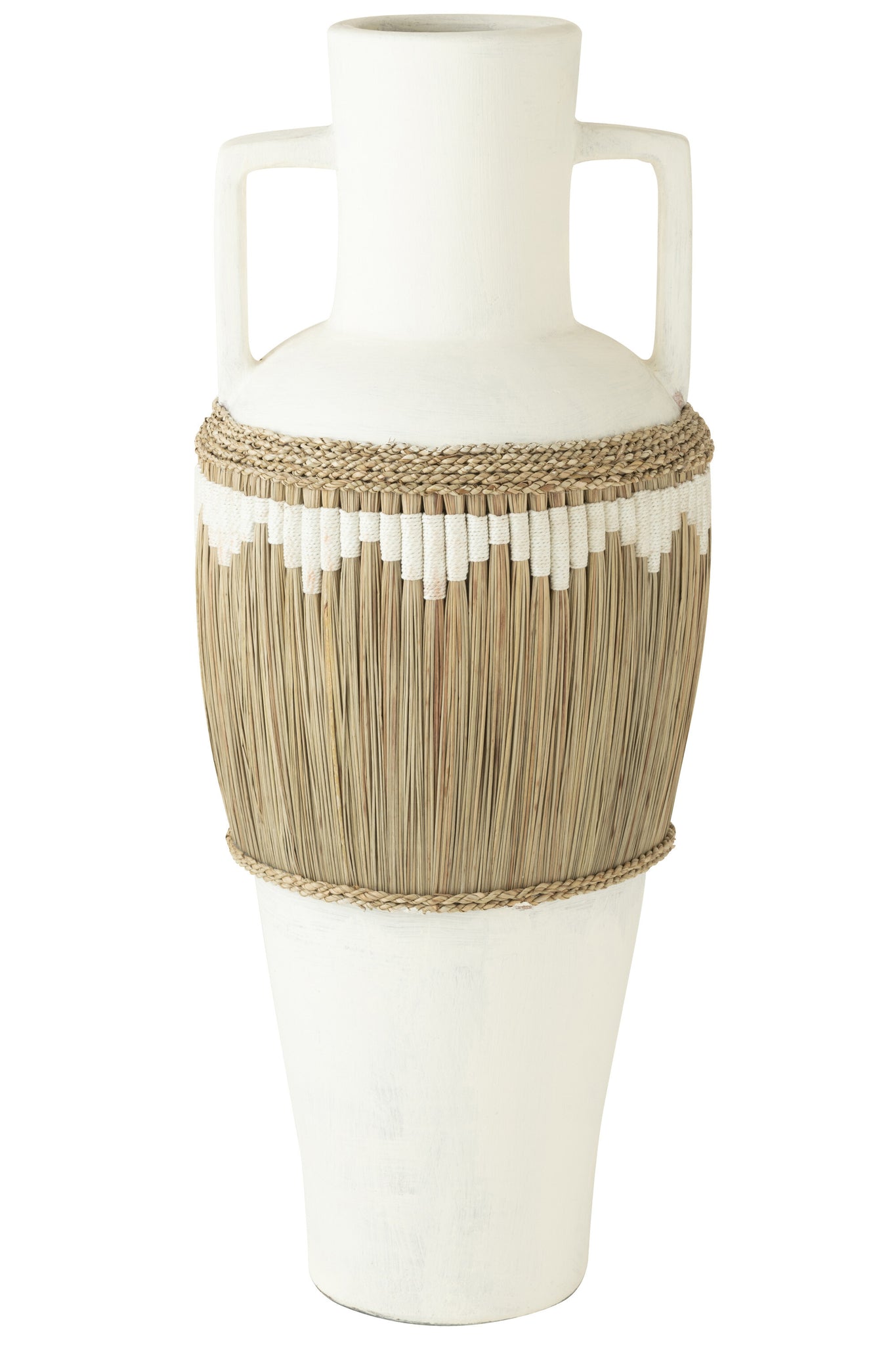 J-LINE VASE PATTERN+HANDLES TERRACOTTA/SEAGRASS WHITE/NATURAL
