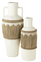 J-LINE VASE PATTERN+HANDLES TERRACOTTA/SEAGRASS WHITE/NATURAL