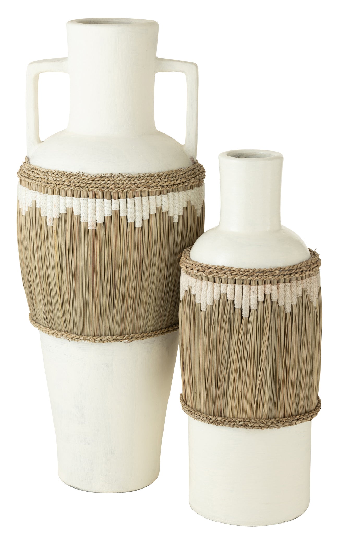 J-LINE VASE PATTERN+HANDLES TERRACOTTA/SEAGRASS WHITE/NATURAL