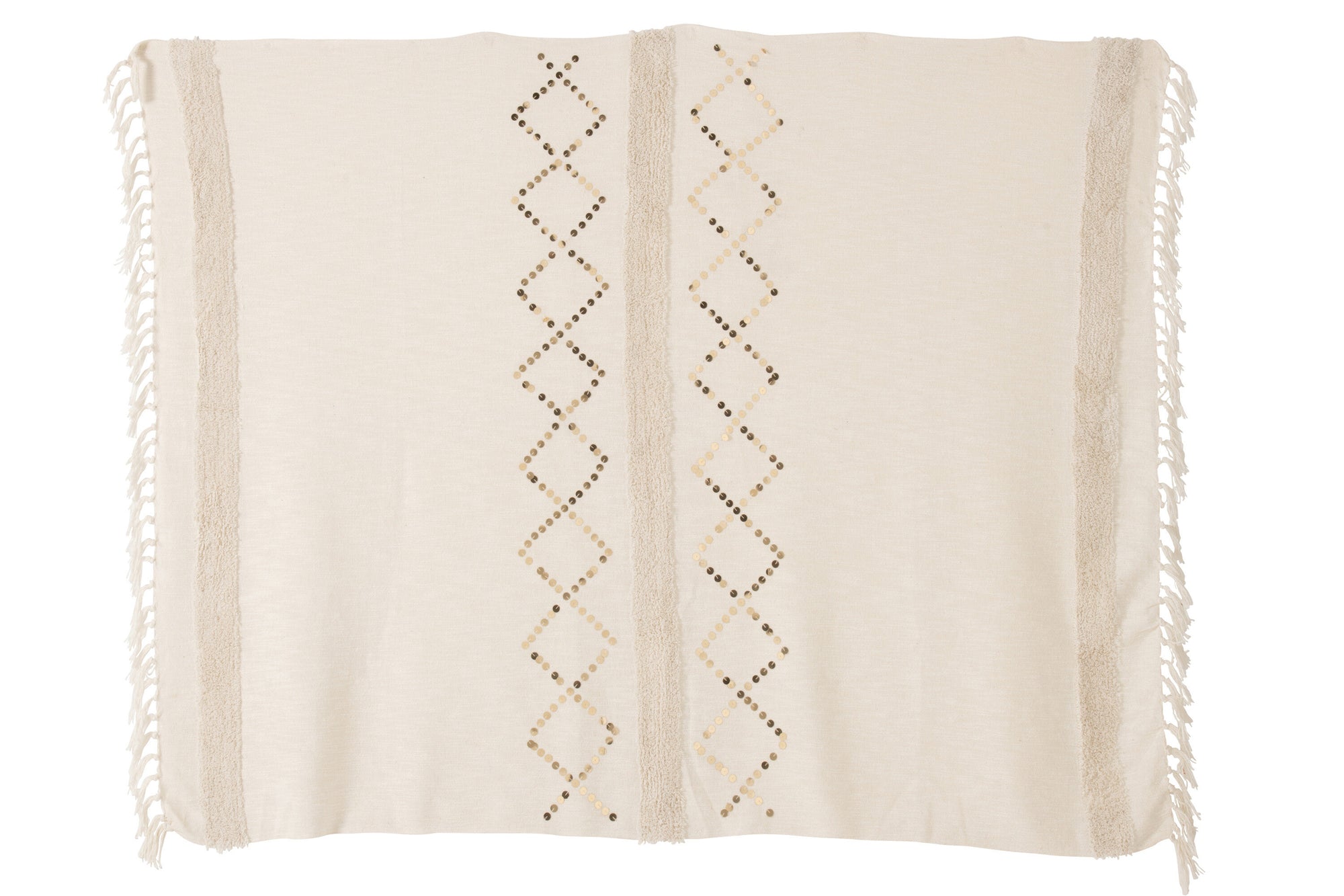 J-LINE PLAID DIAMONDS+FRINGES – KATOEN/SEQUIN WIT/GOUD - Tuincentrum Lopik