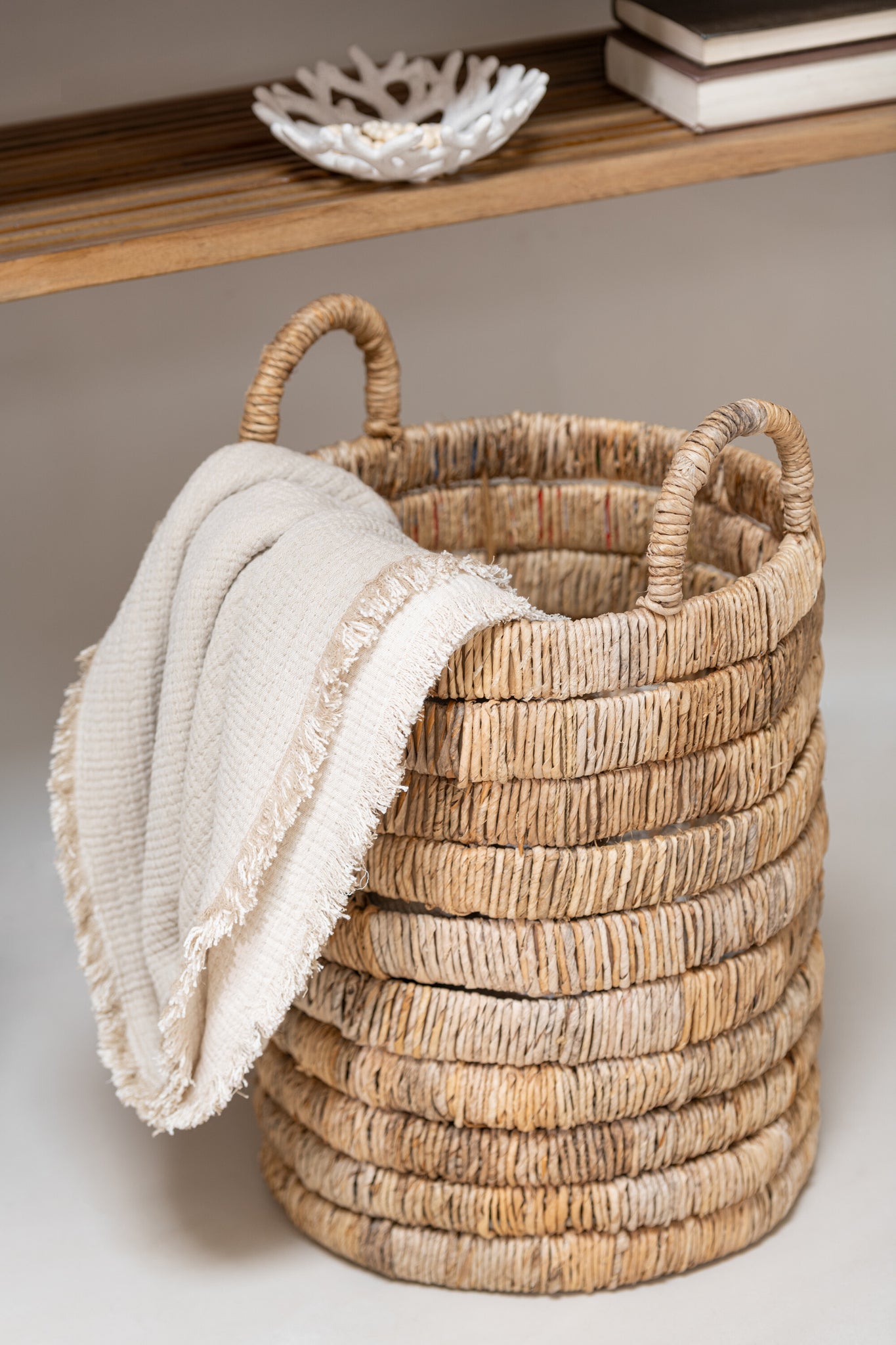 J-LINE PLAID FRINGES COTTON MUSLIN LIGHT BEIGE - Tuincentrum Lopik