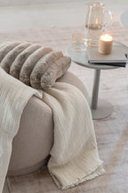 J-LINE PLAID FRINGES COTTON MUSLIN LIGHT BEIGE - Tuincentrum Lopik