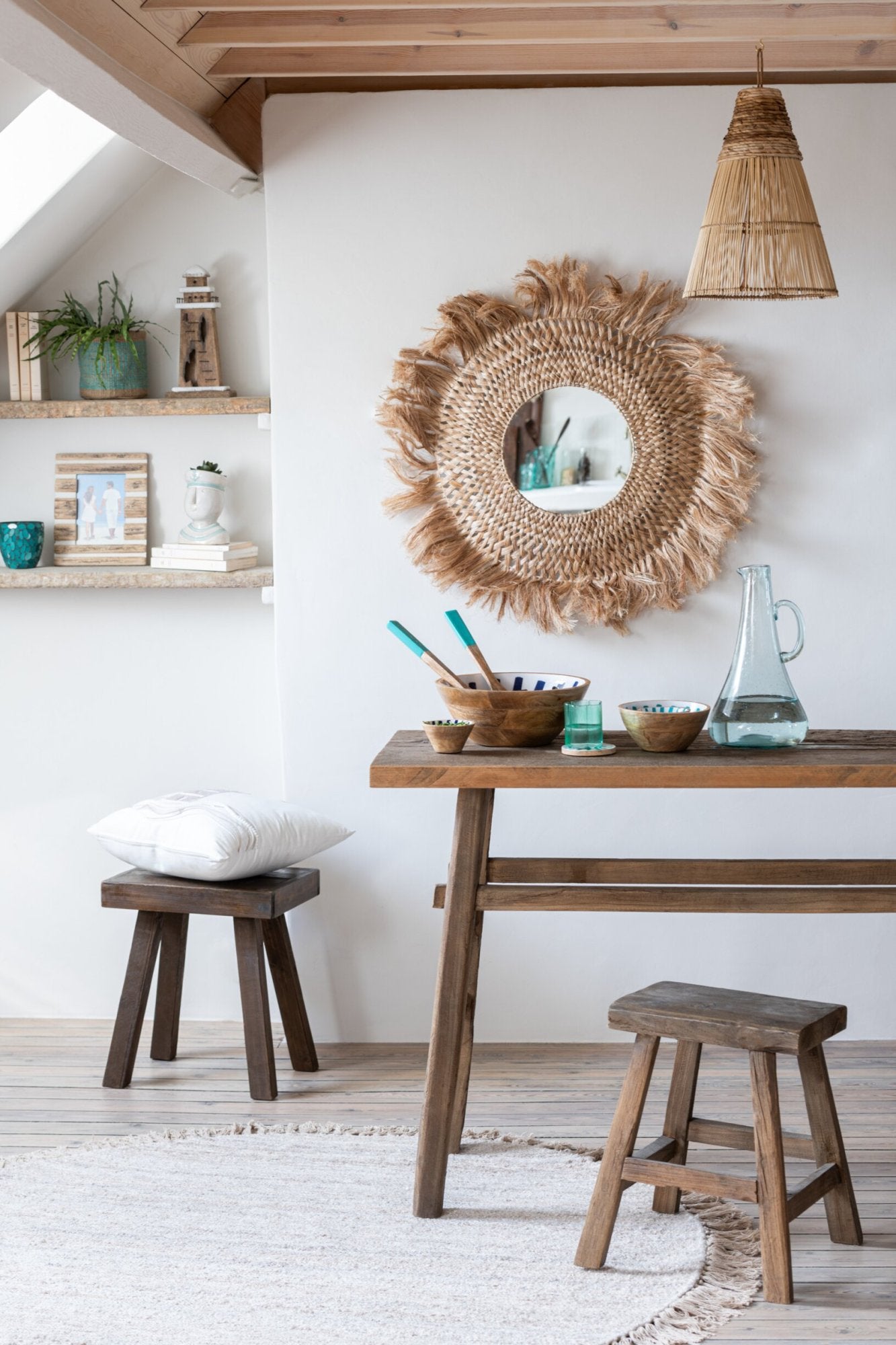 J-LINE ROND VLOERKLEED MET FRANJES KATOEN BEIGE Ø150 CM